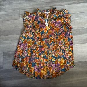 Pleione Multicolor Floral Blouse with Ruffle Sleeves